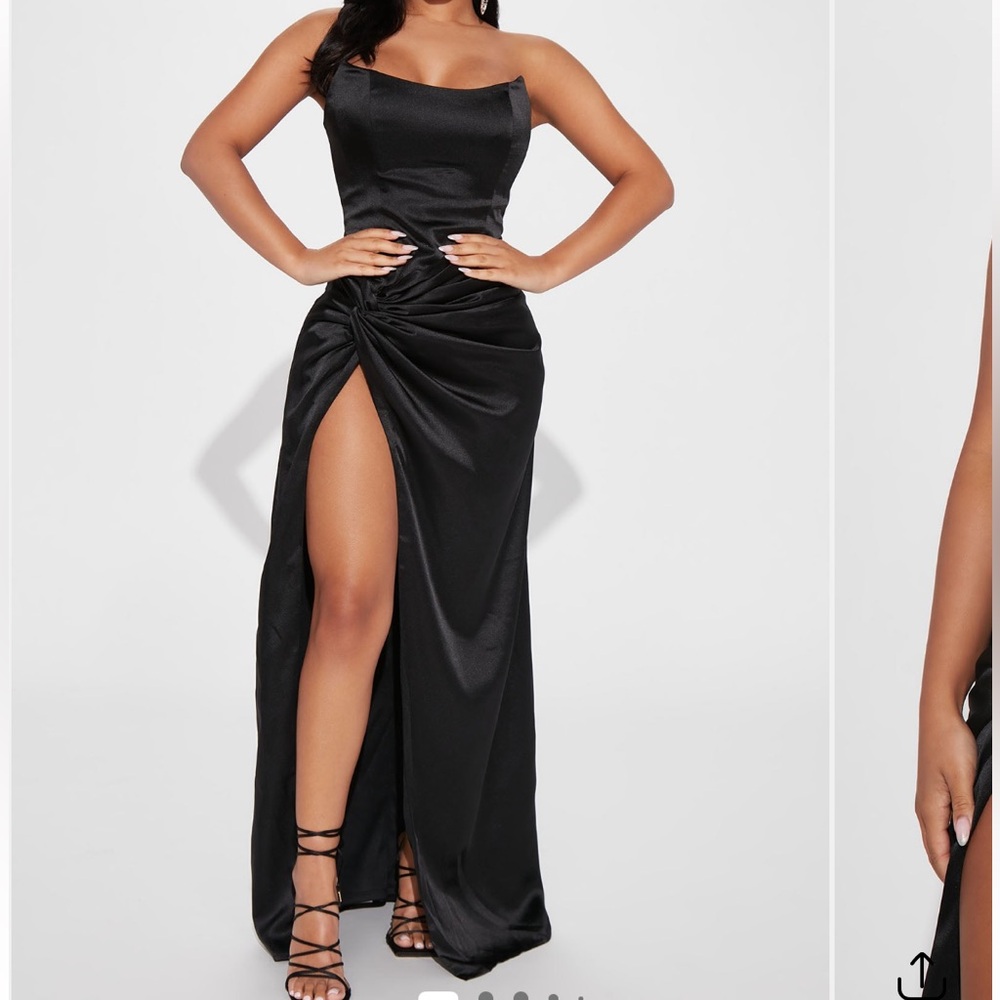 Fashion Nova Black Satin Maxi Dress